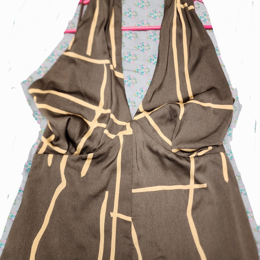 Brown and Beige Geometric Halter Top